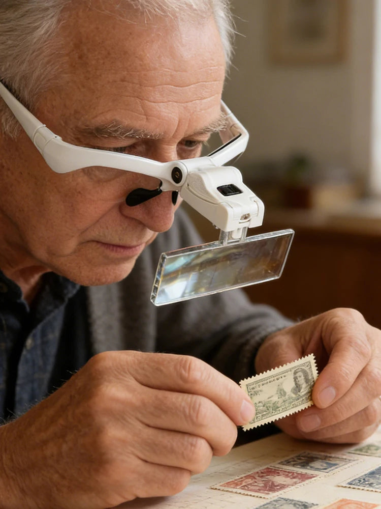 LED Head Magnifier 2 Lights Headband Mount Magnifying Glass Reading