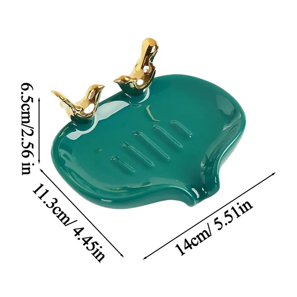 Bird Design Ceramic Soap Dish Self Draining Holder Modern Sink Tray Zpaxo B