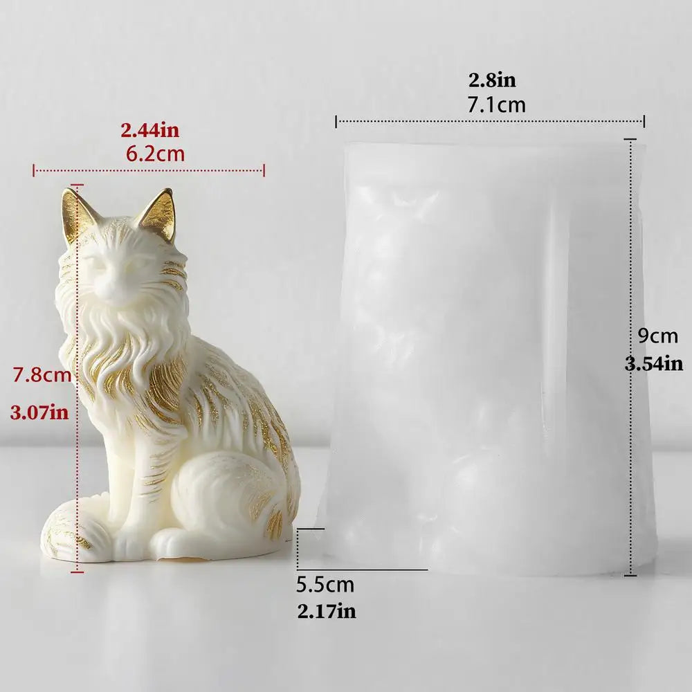 Cat Resin Mold Sitting Shape Concrete Cement Plaster Soap DIY Epoxy Zpaxo C