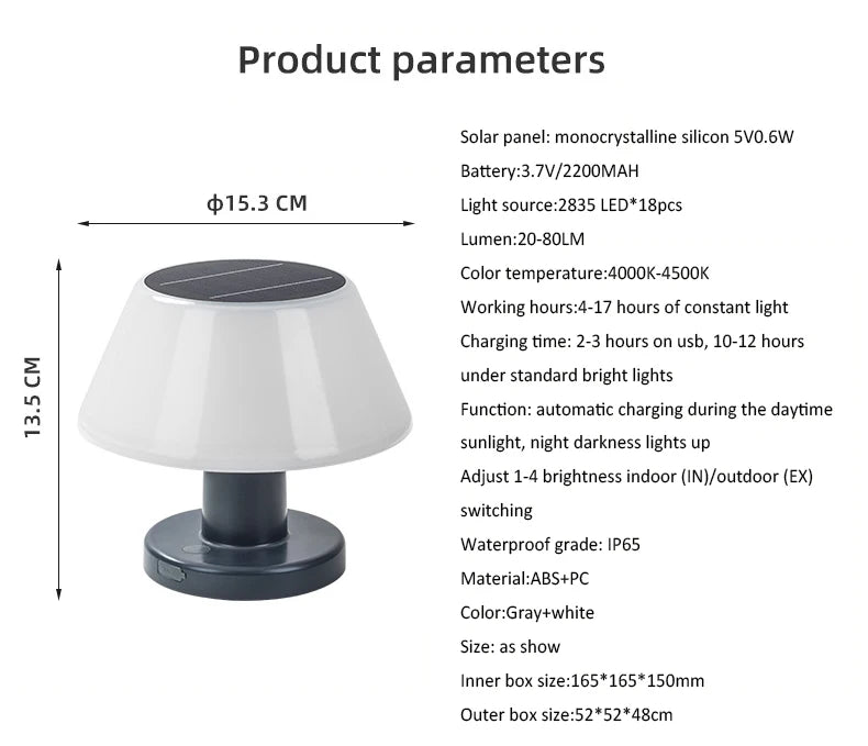 Solar Table Night Light Household Outdoor Garden Indoor Desk Read Zpaxo 2-
