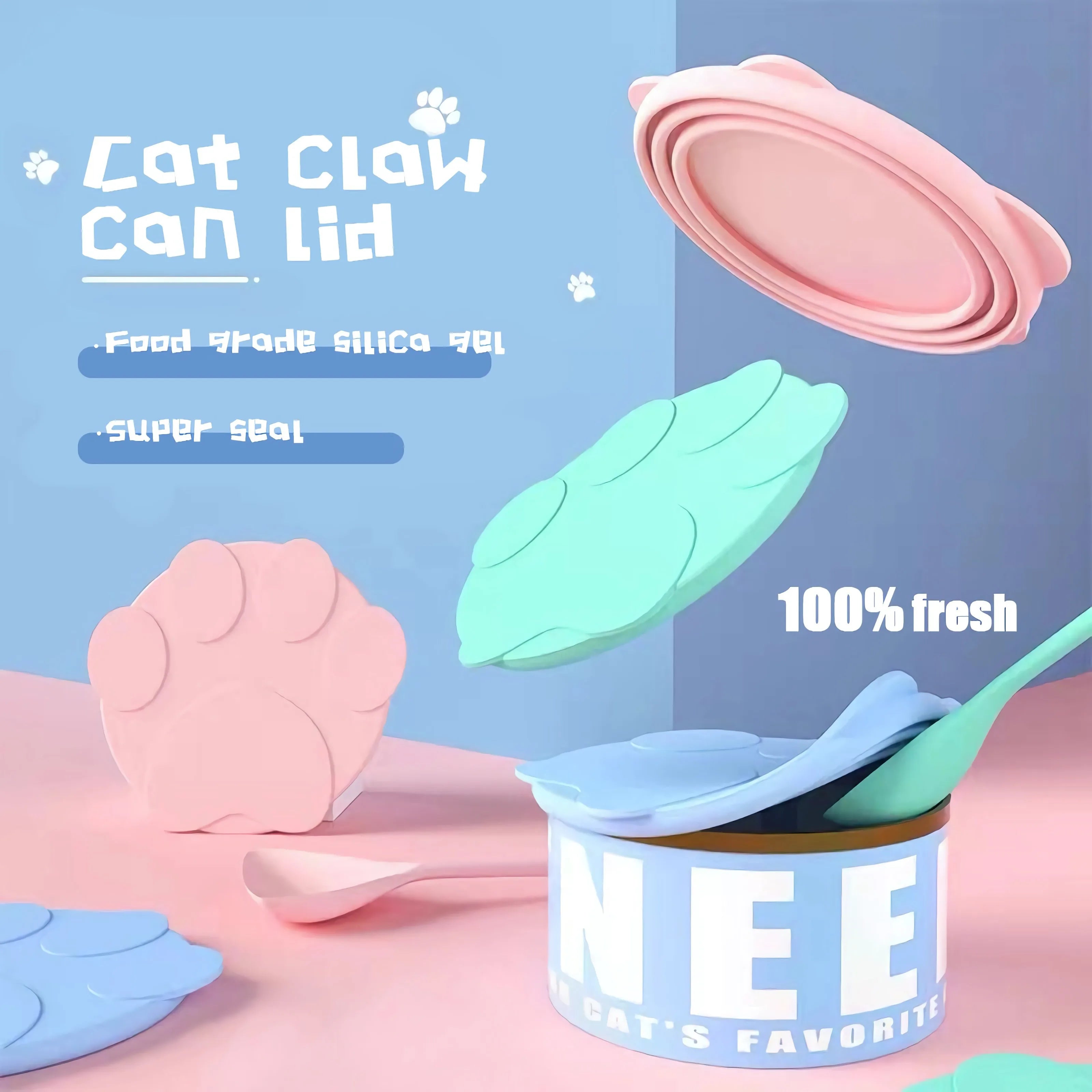 Portable Silicone Dog Cat Canned Lid 2-in-1Food Sealer Spoon Pet Food Cover Storage Fresh-keeping Lids Bowl Dog Accessories Zpaxo