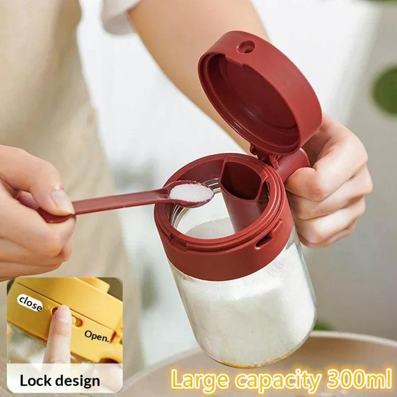 1 Glass Spice Bottle Spoon Separation Seasoning Can Household Kitchen Zpaxo