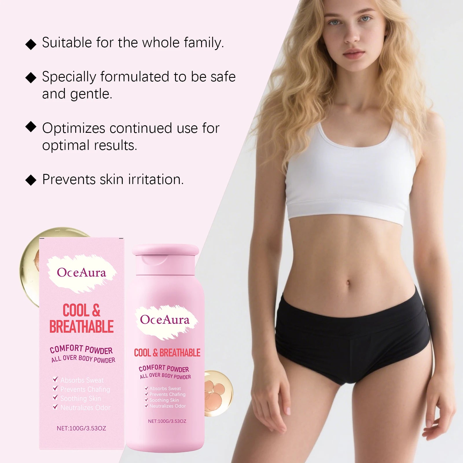 OceAura Talc-Free Body Powder – Anti-Chafe & Moisture Absorbing Body Powder Zpaxo