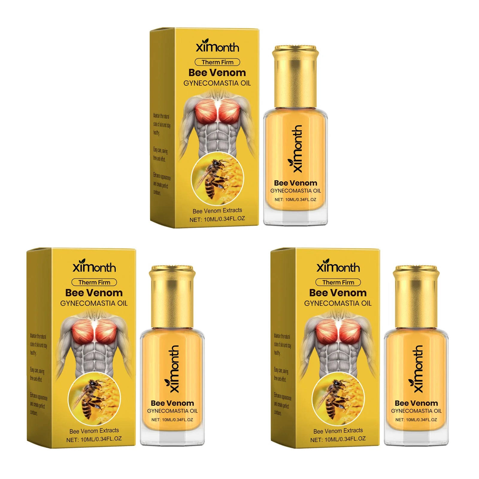 Bee Venom Men's Chest Firming Massage Oil – Contouring 10ml Chest Firming Body Oil Zpaxo 3Pcs