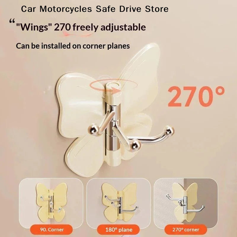 MCute Butterfly Shaped Adhesive Wall Hooks 3 Rotatable No Drilling