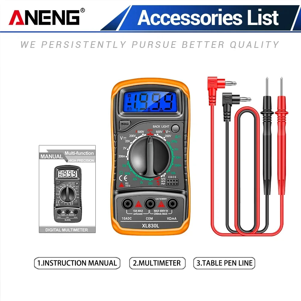 ANENG XL830L Multimeter Voltage Meter 1999 Counts Ammeter Ohm