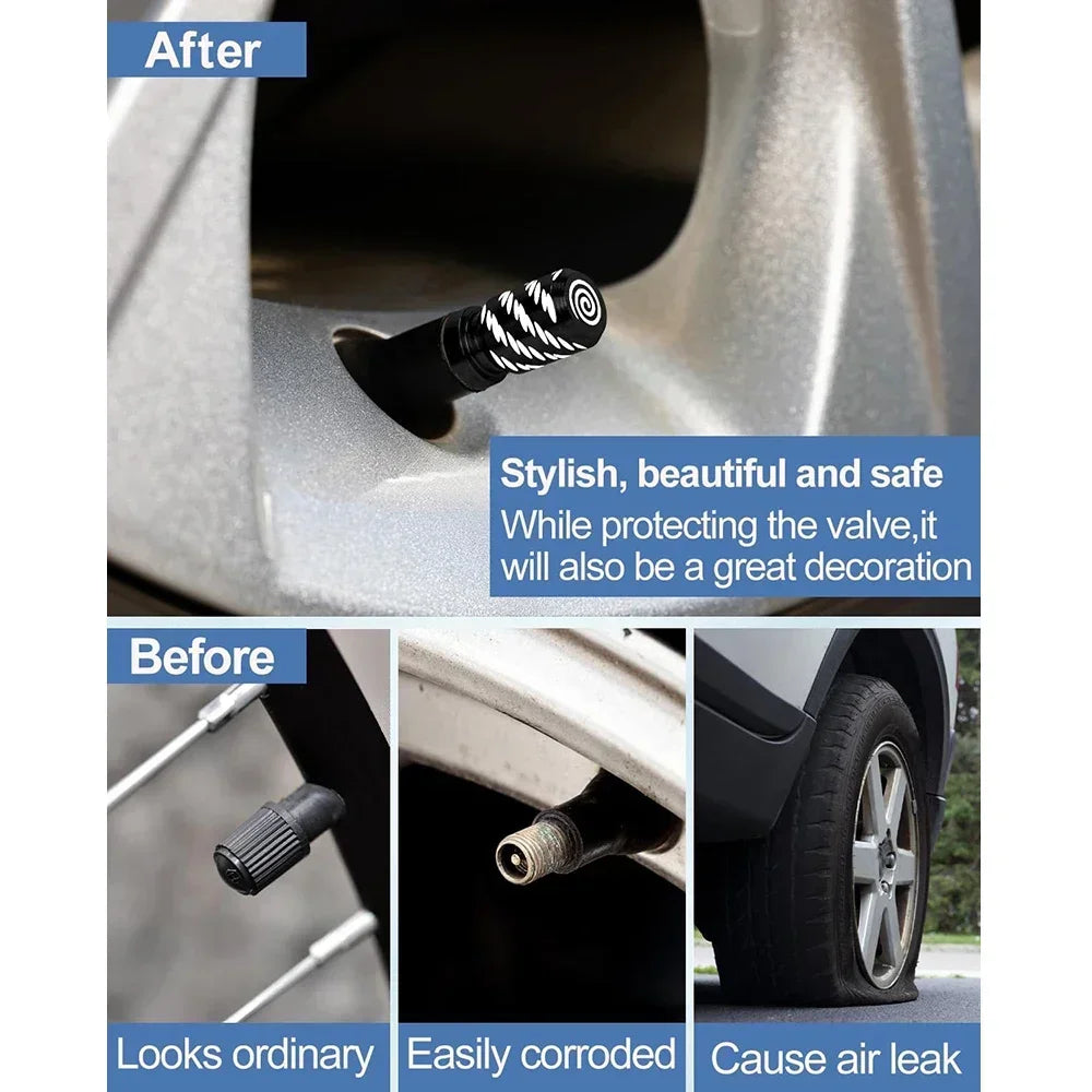 4-Pack Metal Tire Valve Stem Caps – Car, Motorcycle & Bike