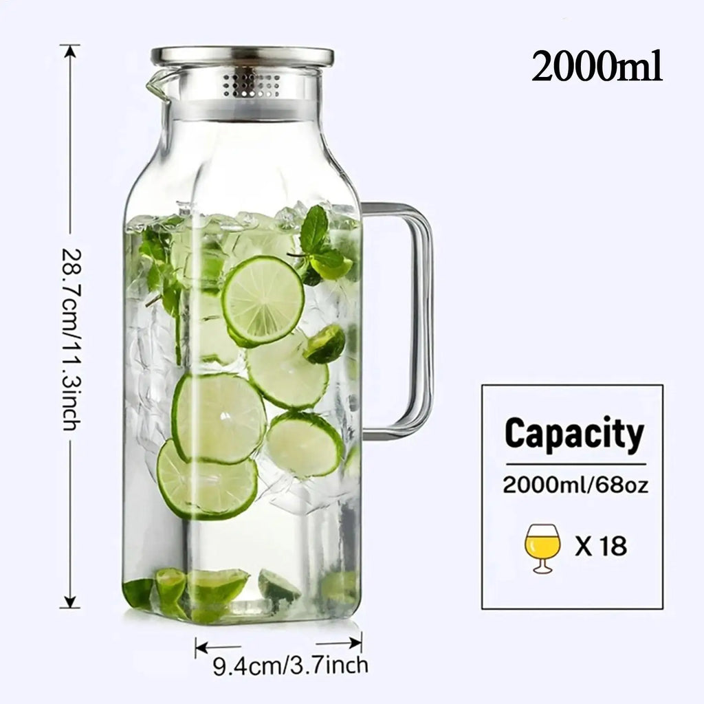 Borosilicate Glass Straight Water Pitcher Stainless Steel Lid