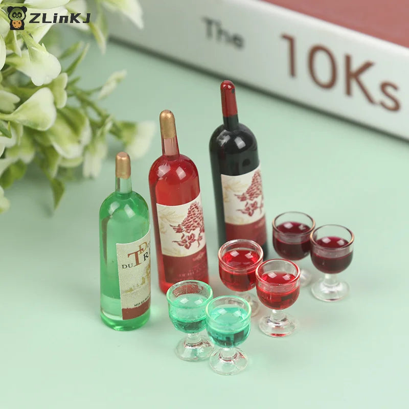 ▶3Pcs 1:12 Dollhouse Miniature Simulation Wine Bottle Wine Glass Model Toys Zpaxo