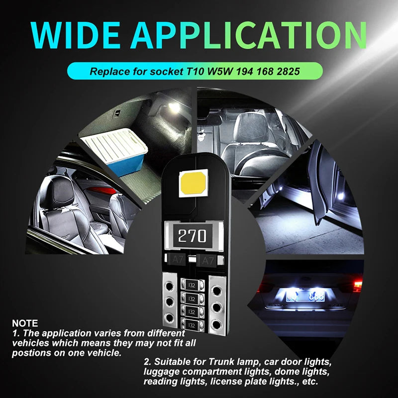 10Pcs W5W T10 LED Canbus No Error Bulb Car Interior Light 194 LED Signal Lamp For Car Light Reading Light Signal Lamp Zpaxo