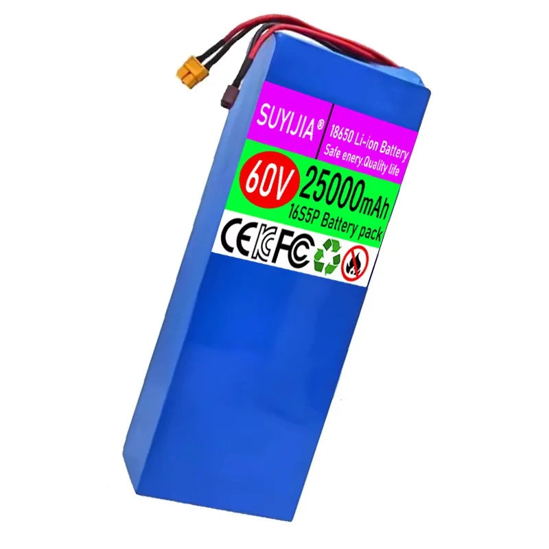 60V 16S5P Li-ion Battery 18650 25Ah Rechargeable Lithium Battery Pack 2000W High-power with BMS for Motorcycle, Scooter, Bicycle Zpaxo
