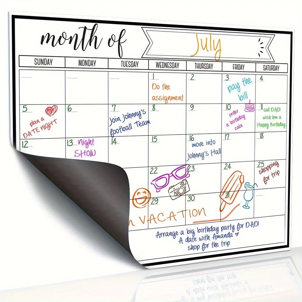 Magnetic Fridge Calendar Strong Backing Smooth Dry Erase Surface