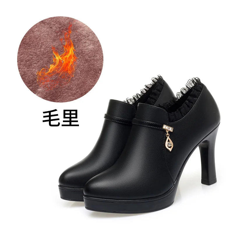 Heeled Single Shoes Soft Sole Surface Comfortable Deep Mouth Zpaxo HC9032-2 Velvet 40 China Mainland