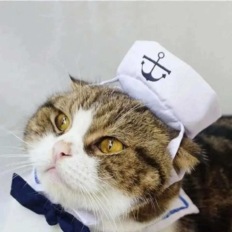 Funny Pet Sailor Costume Cats Small Dogs Halloween Cat Hat Tie Collar