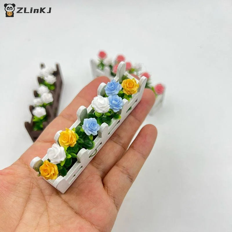 ▶1Pcs Garden Lifelike Artificial Flower Miniature Potted Plants Decoration 1:12 Scale Dollhouse Simulated Rose Flowers Ornament Zpaxo