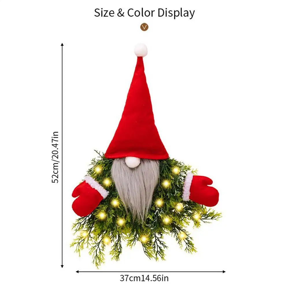 Outdoor Christmas Wreath LED Light Gnome Winter Holiday Decor Indoor