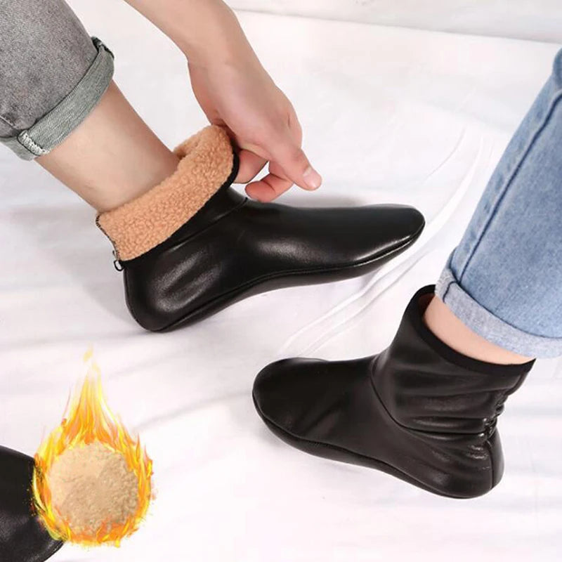 Unisex Winter Warm Leather Thermal Boot Slipper Indoor House Soft