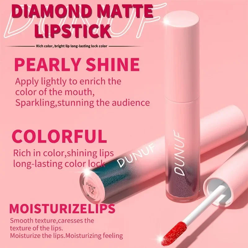 18 Colors Diamond Gloss Lipstick Matte Pearly Shimmer Sparkling Lip