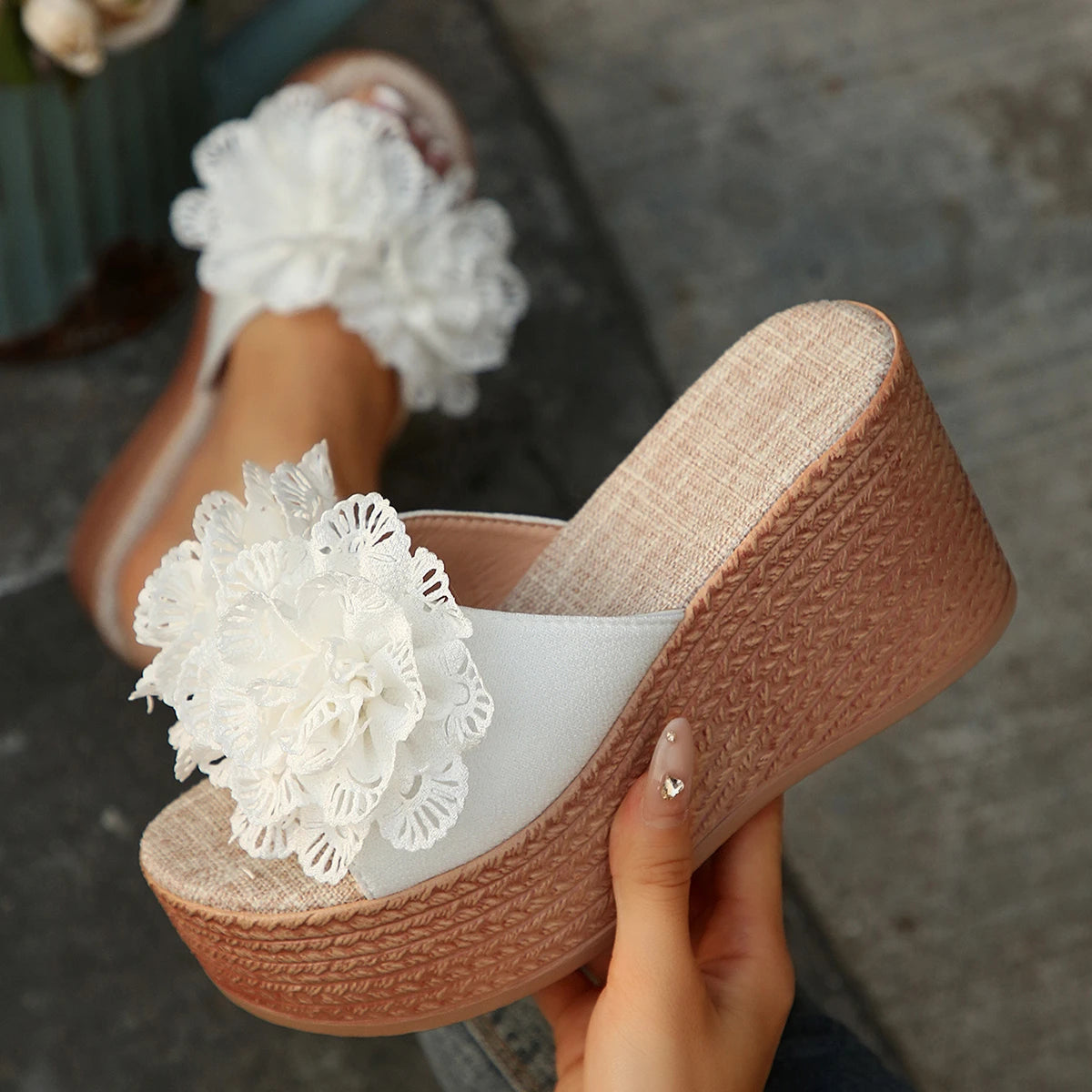 Women Wedges Sandals Summer Beach Platform Shoes Lightweight Flower Zpaxo WHITE 41