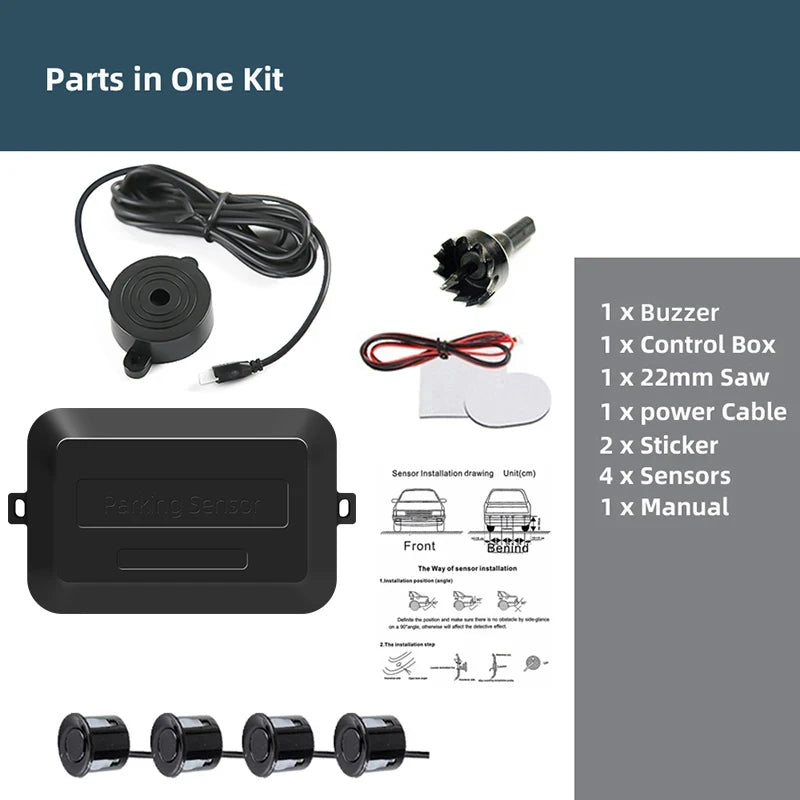 4 Sensors Buzzer Car Parking Sensor Reverse Backup Radar Sound Alert