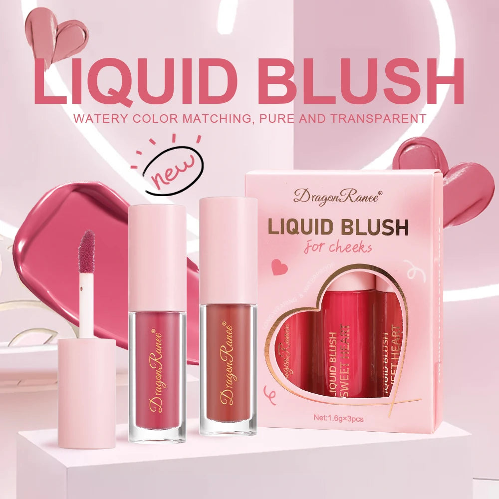 Three-Piece Set of Matte Liquid Blush, Natural Highlighter, Long-Lasting Blush, Delicate Color, Clear and Light Blush Zpaxo