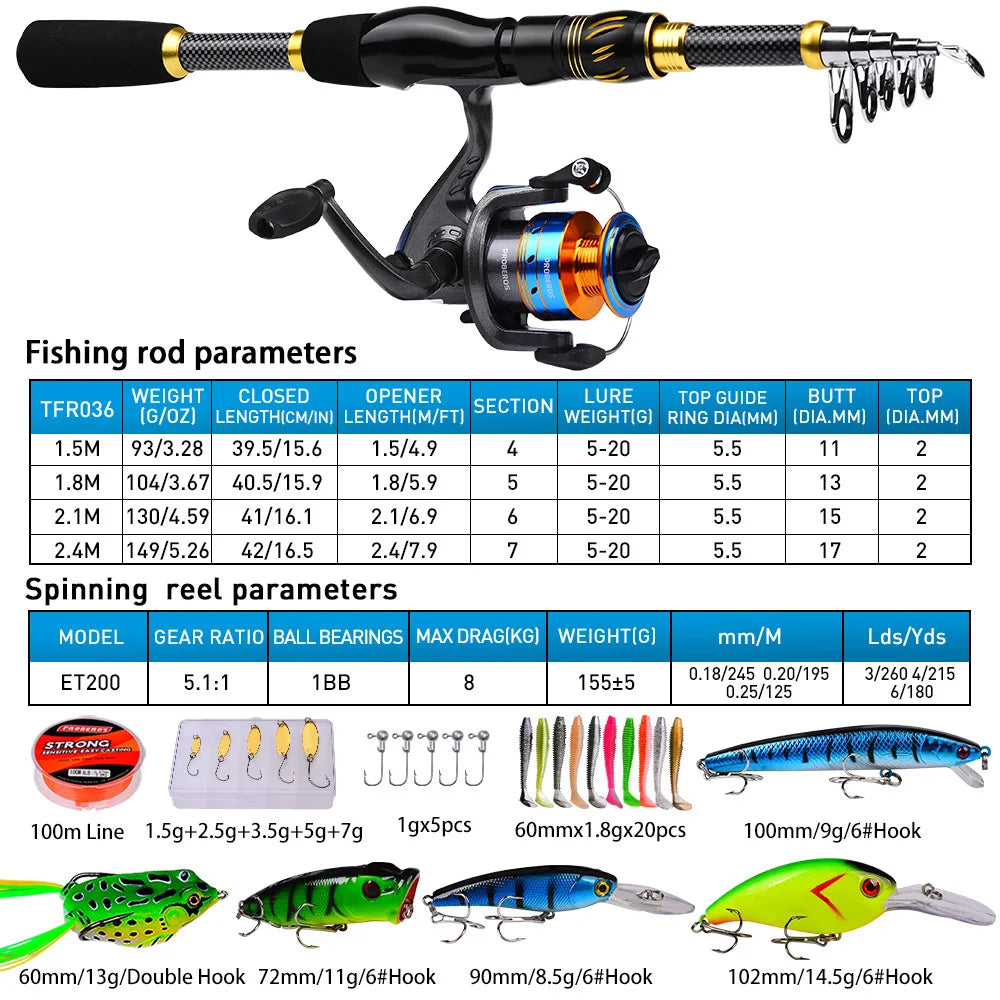 Carbon Fiber Telescopic Sea Fishing Rod & Reel Combo Set