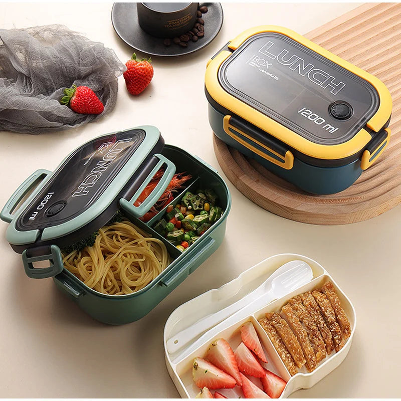 2-Layer Leak-proof Bento Box Fork Spoonmicrowave Safe Lunch Container