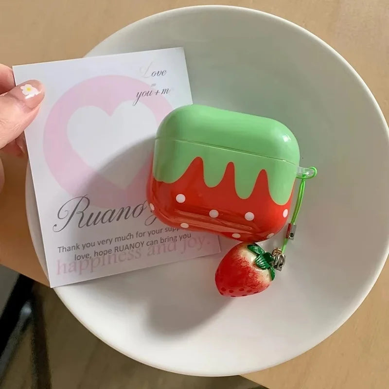 Lovely Red Strawberry White Polka Dot Lanyard Earphones Case Air Pods Zpaxo