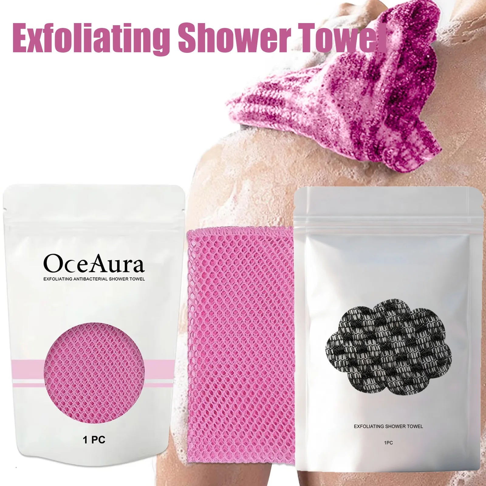 Exfoliating Back Scrubbing Towel | Carbon Fiber Bath Cloth Exfoliating Bath Towel Zpaxo