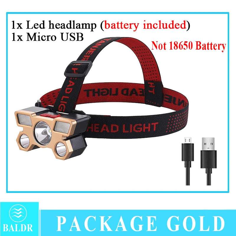 5 LED USB Rechargeable Headlamp – COB 18650 Camping Headlight