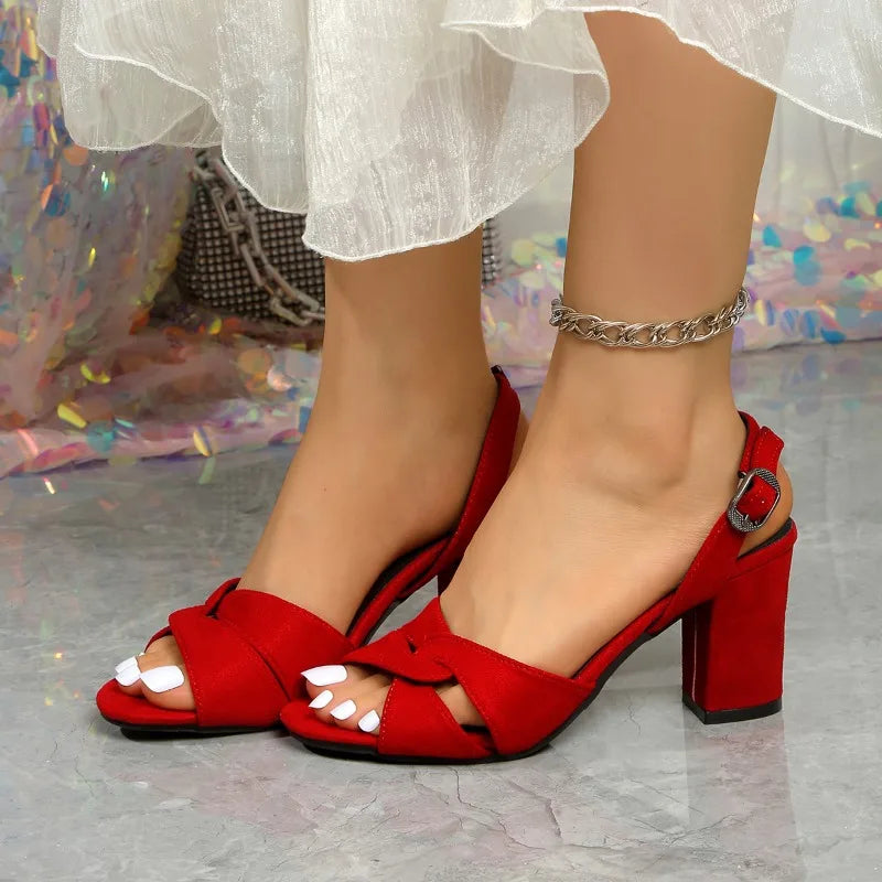 Women's Fish Mouth Open Toe Solid Heel Sandals Summer Women Hollow Zpaxo Red 44