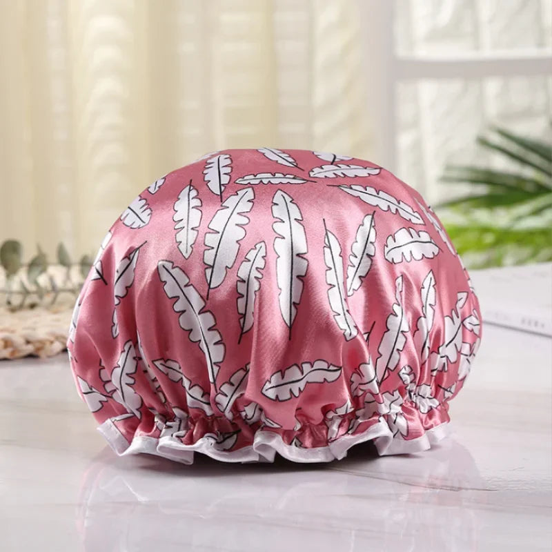 1Pc Thick Waterproof Bath Hat Double Layer Shower Hair Cover Women Supplies Shower Cap Bathroom silk bonnet Satin Bonnets wrap Zpaxo