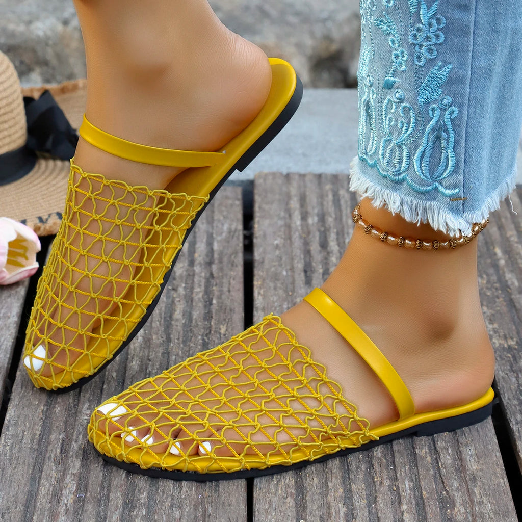 Women Slippers Comfort Retro Female Slippers Summer Hollow Sandals Women Flats Shallow New Beach Shoes Lightweight Slides Women Zpaxo