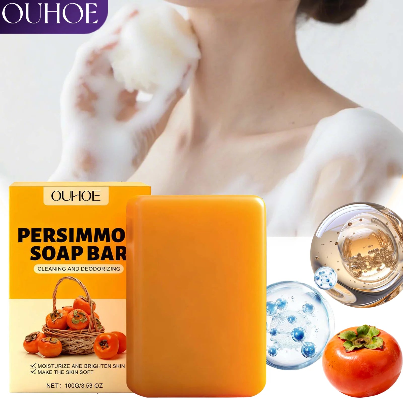 Persimmon Scented Body Soap Bar For Dry Skin Moisturizing Gentle Cleanser Winter Skincare Long Lasting Fragrance Bath Luxury Zpaxo
