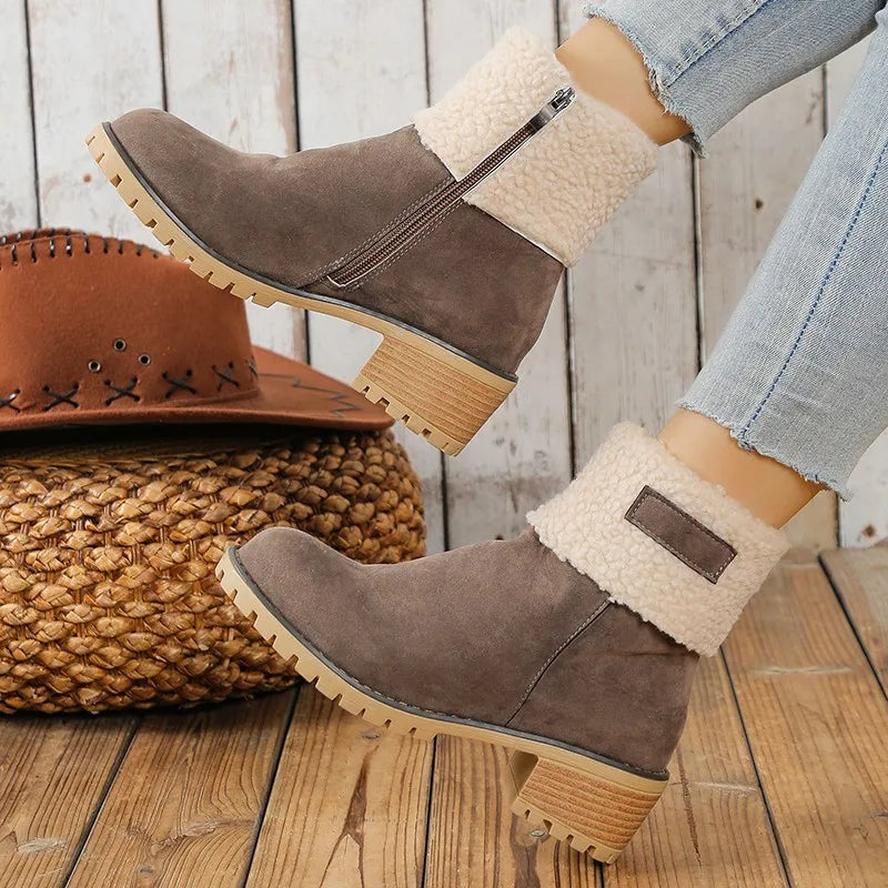 Women Snow Boots Fur Keep Warm Plush Shoes Women 2025 New Platform High Heel Ankle Boots Women Autumn Winter Lightweight Shoes Zpaxo GRAY 43