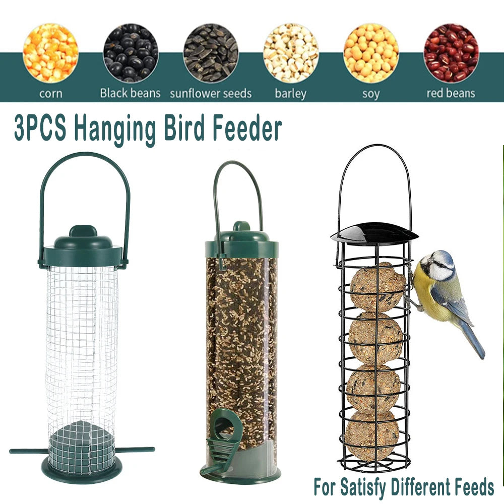3PCS Wild Bird Feeder House Transparent Hanging Bird FeederGarden Patio Yard Feeding Station Pet Bird Supplies Seed Dispenser Zpaxo