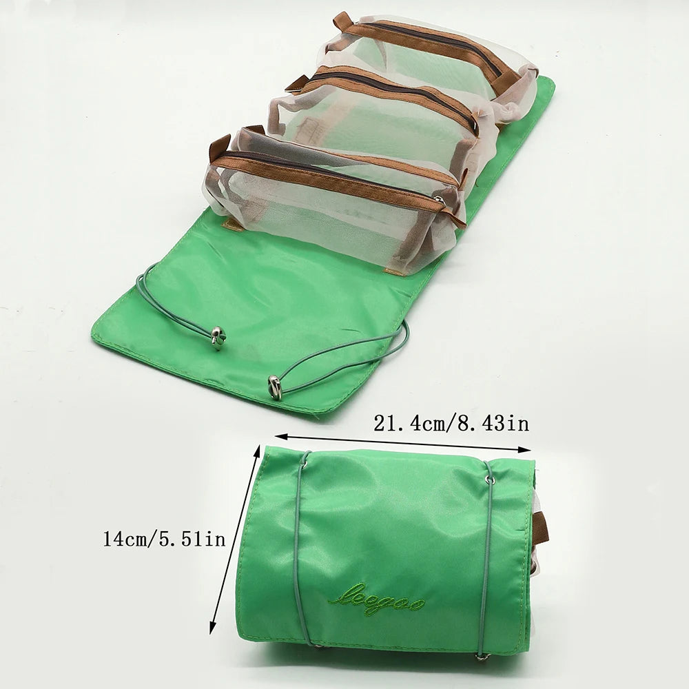 4 in 1 Detachable Makeup Bag Portable Travel Wash Bag with Mesh Compartments Large Capacity Cosmetic Storage Toiletry Bag Zpaxo Green 1PC