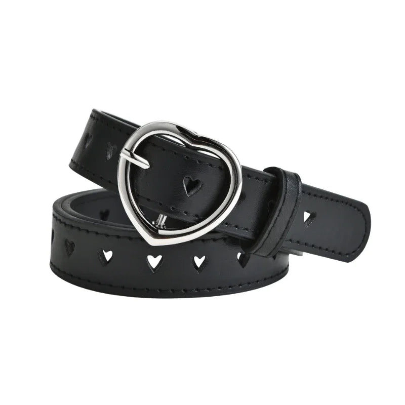 Children Faux Leather Belt Kids Cute Peach Heart Buckle Belts Girls