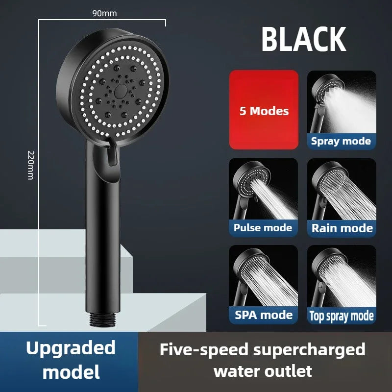 5 Mode Pressure Boost Shower Head Multifunction Adjustable Large Water Yield Shower Nozzle Massage Shower Bathroom Accessory Zpaxo black shower head