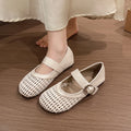 2026 Women Round Closed Toe One-word Buckle Strap Weaving Breathable Zpaxo Beige 39
