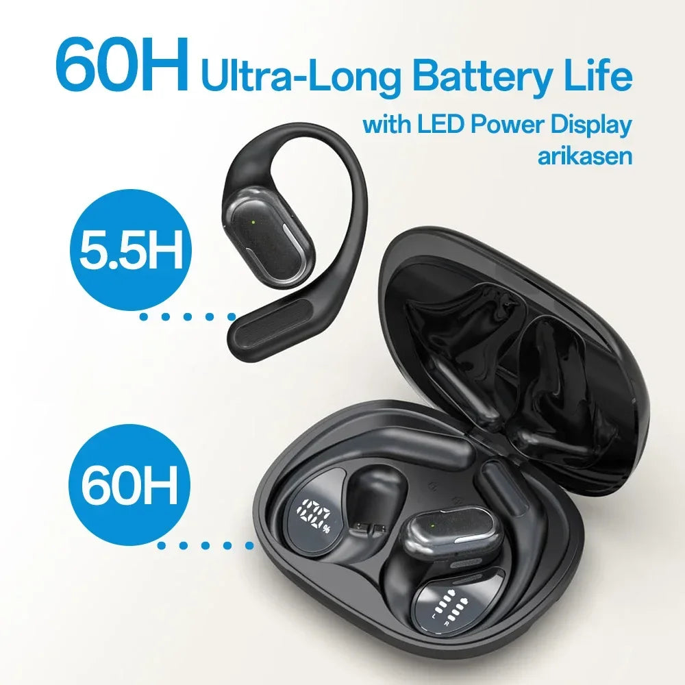 Open Ear Earbuds Bluetooth Headphones Wireless 60Hrs Playtime Hifi