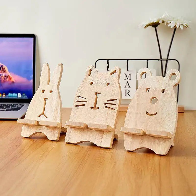 Wooden Foldable Phone Stand – Cartoon Desktop Holder