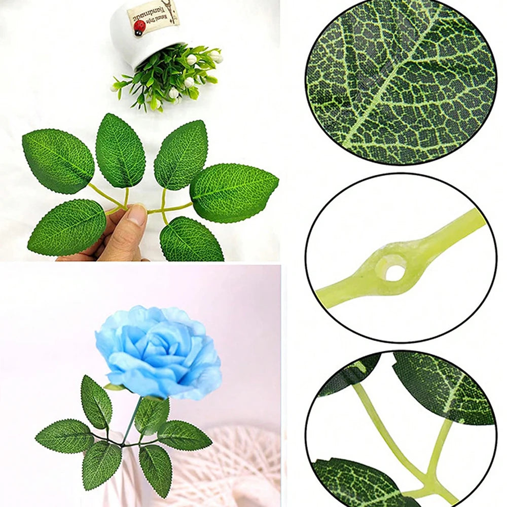 10/15/20/25/30/50/80/100Pcs Artificial Rose Leaves Fake Leaves for Roses Decorations Faux Silk Green Leaves for Wedding Bouquets Zpaxo