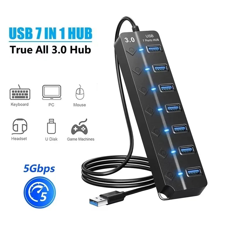 7 In 1 USB HUB USB 3.0 Switch USB Hub 2.0 Adapter High Speed Multi 7 Port Hub USB On/Off Switch Portable USB Splitter For Laptop Zpaxo