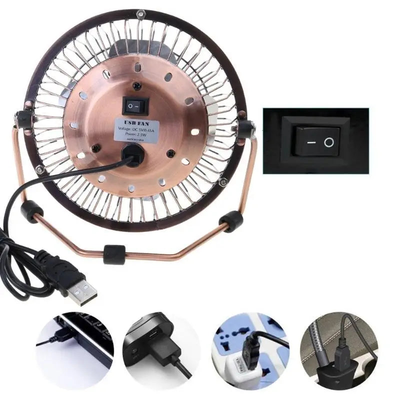 652F USB Small Fan 4/6Inch Metal Outdoor Dormitory 360 Degree Rotatable Fan Portable Zpaxo