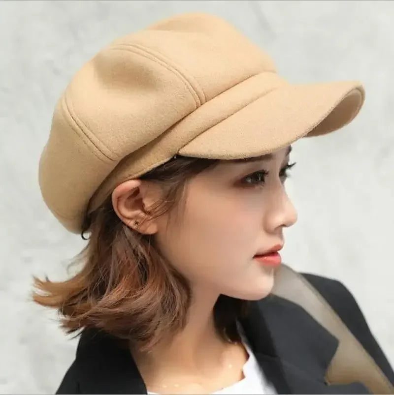 Autumn Winter Hats Women Solid Plain Octagonal Newsboy Cap Men Ladies