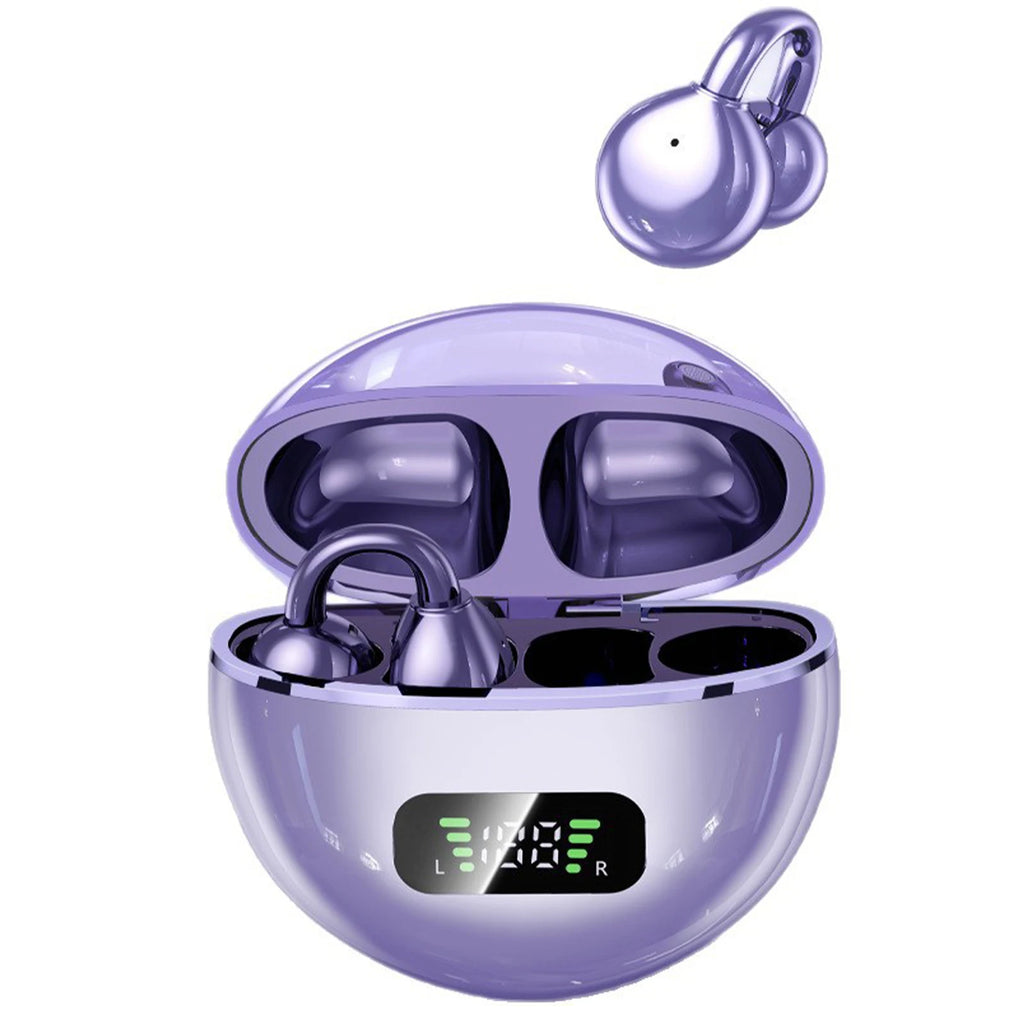 BT Wireless Bone Conduction Earphones with Noise Canceling Mics Portable Headphones LED Digital Display for Travel & Commute Zpaxo Purple China Mainland