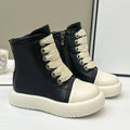 Vintage Designer Children Shoes Fashion Platform Black Leather Casual Zpaxo black 31(Insole19.1cm) China Mainland