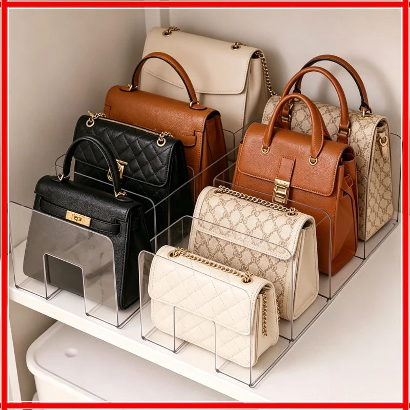 4 Grids Clear Acrylic Handbag Organizers - Space-Saving Closet Racks for Purses & Wallets Zpaxo