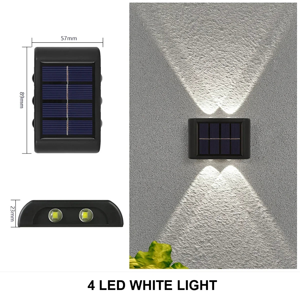 Solar LED Light Outdoor Waterproof Wall Lamp Dusk Dawn Fence Lighting Zpaxo 4LED-WHITE 2PCS